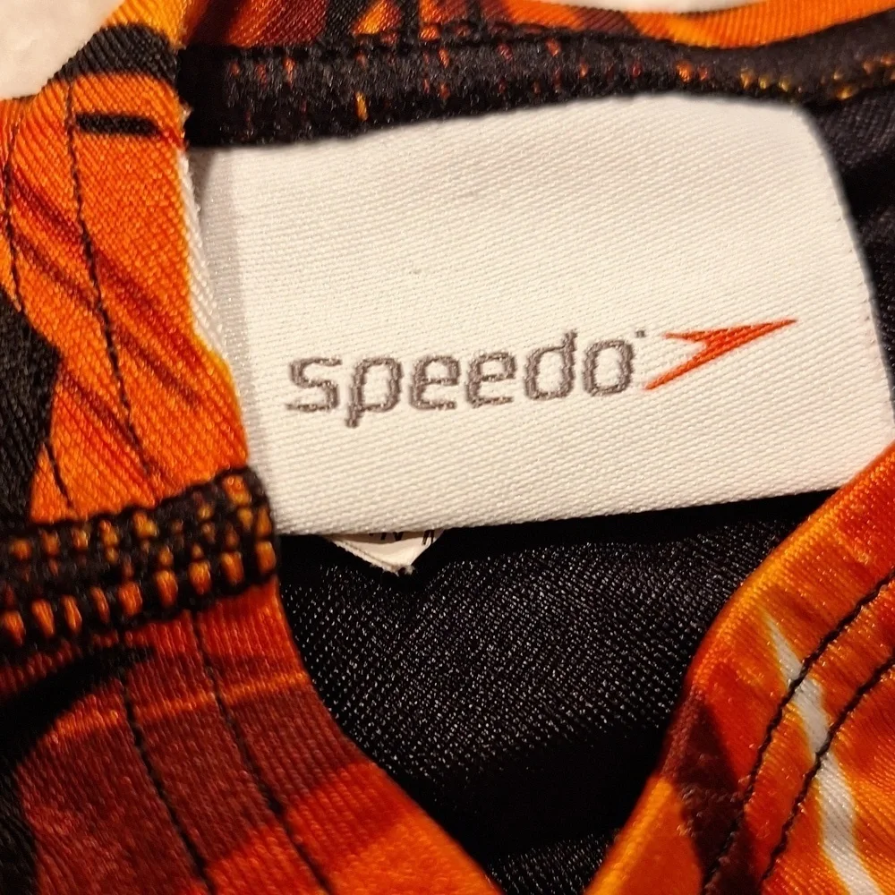 Speedo Orange and Black Swimwear Size 6/6X